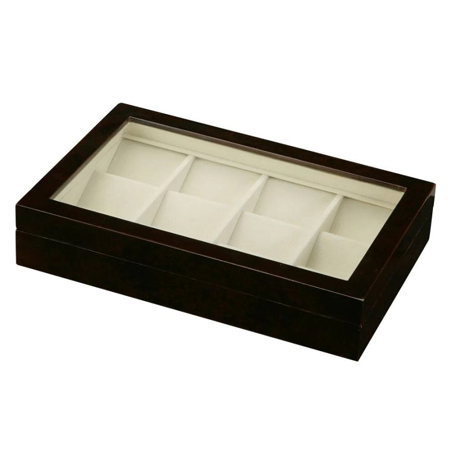 Pocket Watch Display Case Holds 12 Black Wood Finish Glass Top