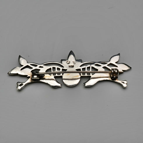 Vintage Pure Silver Enamel Brooch: Mackintosh Rose and Pair of Birds