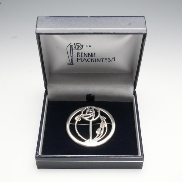 復古純銀麥金塔玫瑰新藝術風格圓形胸針附盒