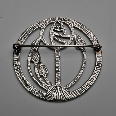 ヴィンテージ 純銀製 マッキントッシュ・ローズ アール・ヌーヴォー様式 丸型ブローチ ケース付き