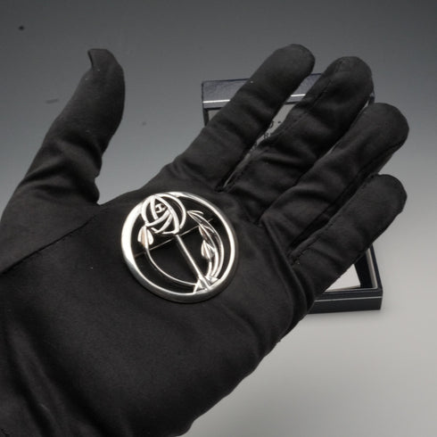 ヴィンテージ 純銀製 マッキントッシュ・ローズ アール・ヌーヴォー様式 丸型ブローチ ケース付き