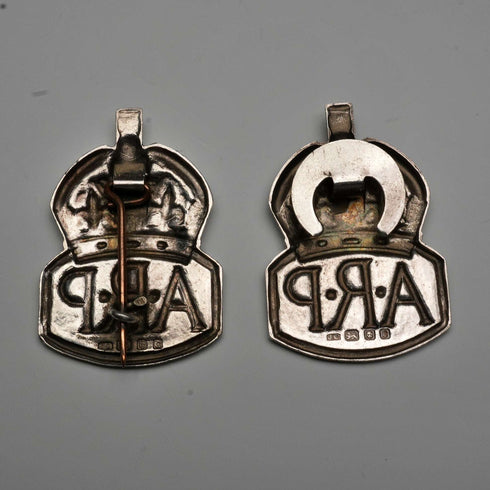 1938年 英国ヴィンテージ 純銀製 ARP(空襲警戒員)バッジペア Royal Mint