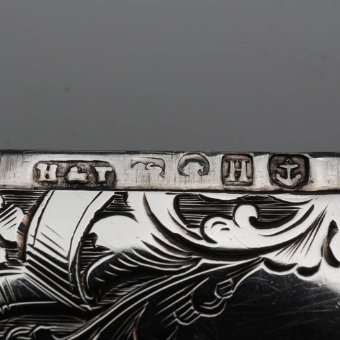 1856 English Antique Solid Silver Card Case 59g Hilliard&Thomason