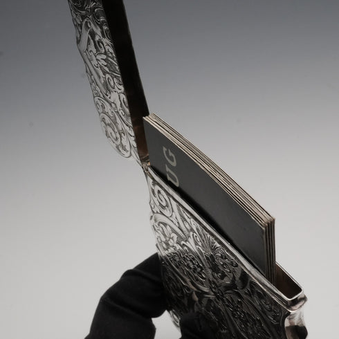 1856 English Antique Solid Silver Card Case 59g Hilliard&Thomason