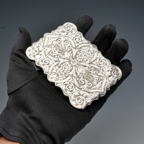 1856 English Antique Solid Silver Card Case 59g Hilliard&Thomason