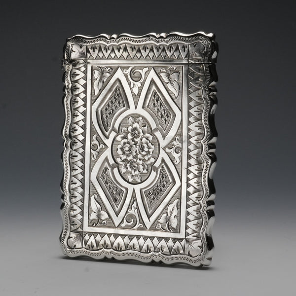 1873 Antique British Sterling Silver Card Case 56g GEORGE UNITE