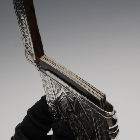 1873 Antique British Sterling Silver Card Case 56g GEORGE UNITE