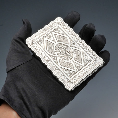 1873 Antique British Sterling Silver Card Case 56g GEORGE UNITE