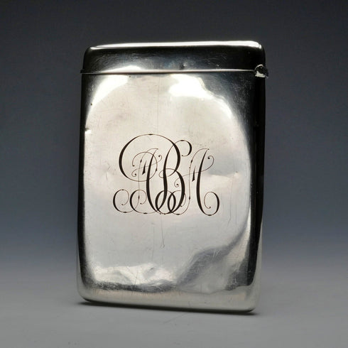 1906 British Antique Sterling Silver Angel-decorated Card Case 68g William Neale