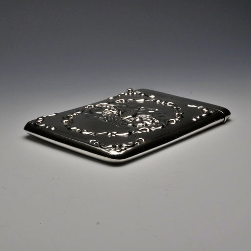 1906 British Antique Sterling Silver Angel-decorated Card Case 68g William Neale