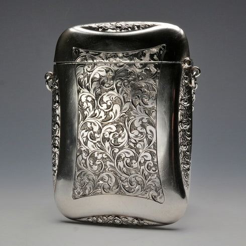 1916 English Antique Sterling Silver Card Case with Chain 71g Edwin Joseph Houlston