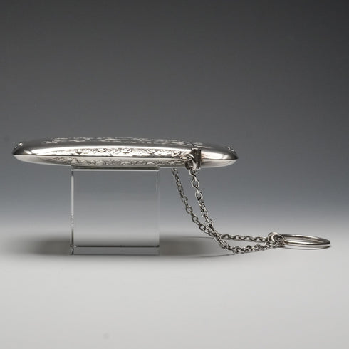 1916 English Antique Sterling Silver Card Case with Chain 71g Edwin Joseph Houlston