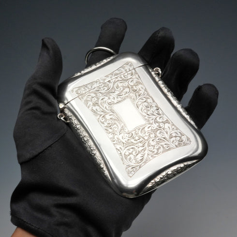 1916 English Antique Sterling Silver Card Case with Chain 71g Edwin Joseph Houlston