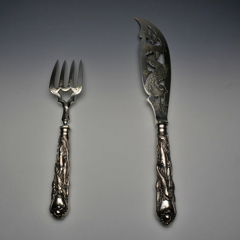 English Antique Mid-Victorian Silver-Plated Fish Server Set