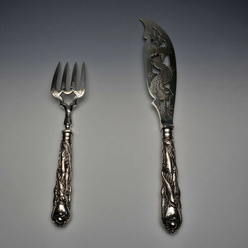 English Antique Mid-Victorian Silver-Plated Fish Server Set