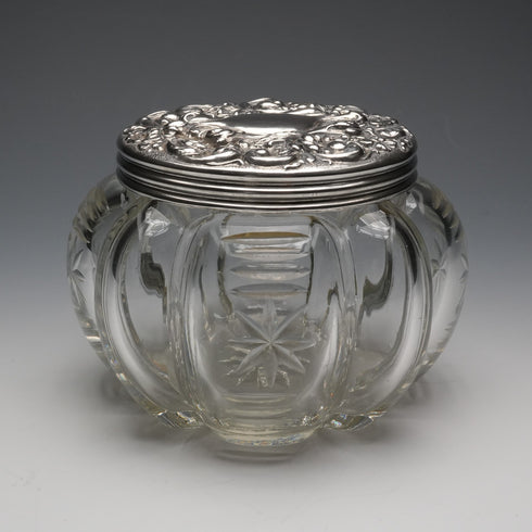 1903 British Antique Sterling Silver Lid Cut Glass Jar by King & Sons