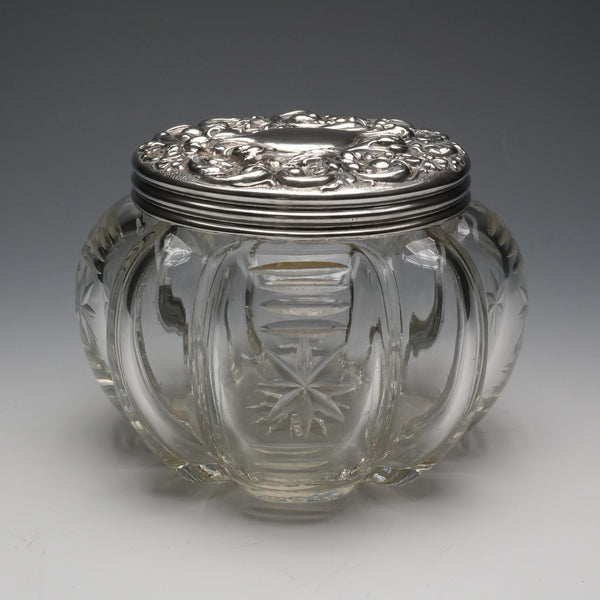 1903 British Antique Sterling Silver Lid Cut Glass Jar by King & Sons