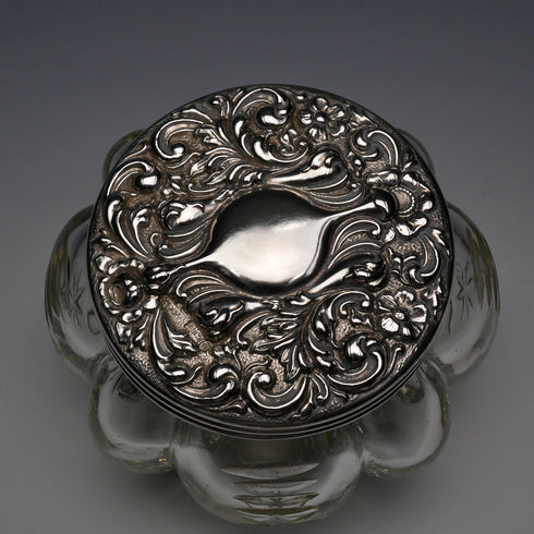 1903 British Antique Sterling Silver Lid Cut Glass Jar by King & Sons