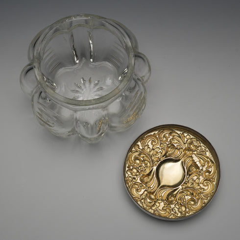 1903 British Antique Sterling Silver Lid Cut Glass Jar by King & Sons