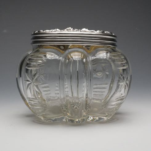 1903 British Antique Sterling Silver Lid Cut Glass Jar by King & Sons