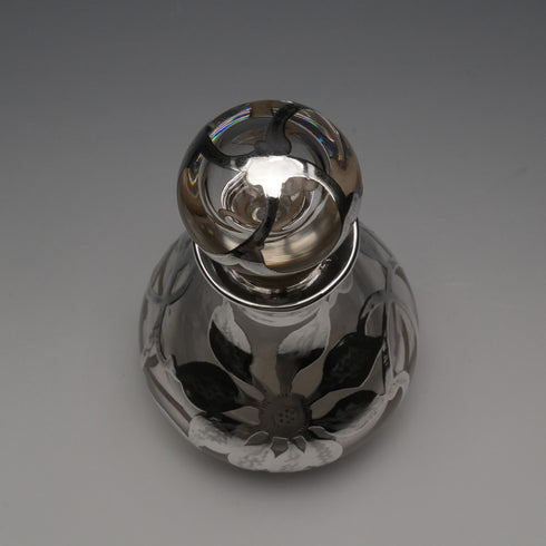 Vintage American Art Nouveau Silver Overlay Glass Perfume Bottle