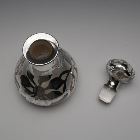 Vintage American Art Nouveau Silver Overlay Glass Perfume Bottle