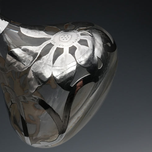 Vintage American Art Nouveau Silver Overlay Glass Perfume Bottle