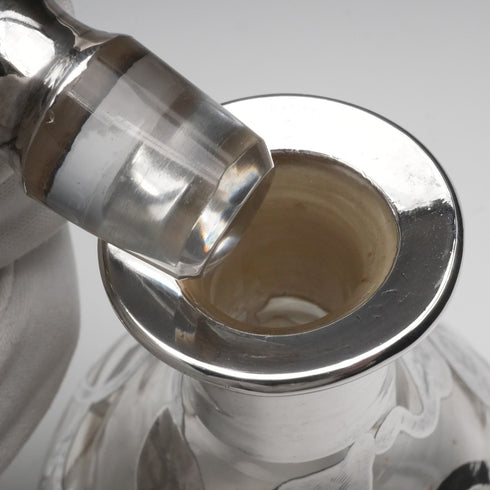 Vintage American Art Nouveau Silver Overlay Glass Perfume Bottle