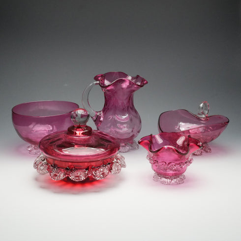 English Vintage Cranberry Glass, Assorted, Set of 5