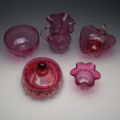 English Vintage Cranberry Glass, Assorted, Set of 5