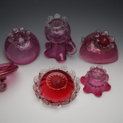 English Vintage Cranberry Glass, Assorted, Set of 5