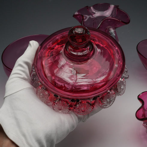 English Vintage Cranberry Glass, Assorted, Set of 5