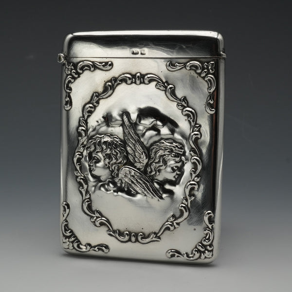 1906年 英国アンティーク 純銀製 天使装飾 カードケース 68g William Neale