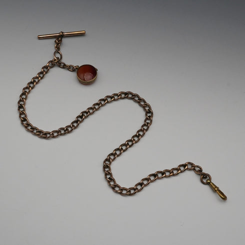 アンティーク ロールドゴールド製 アルバートチェーン 石付きロケットフォブ