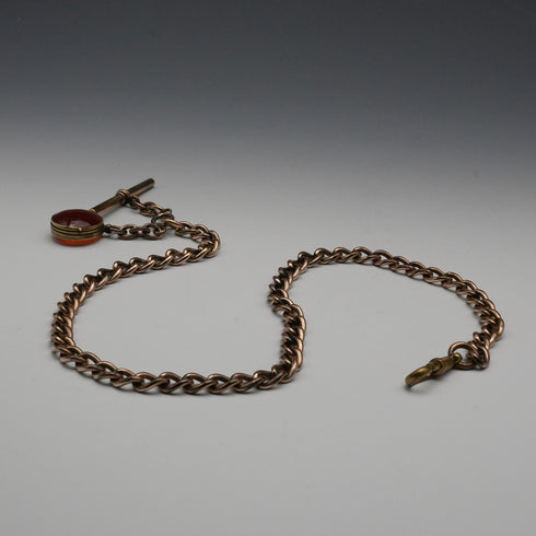 アンティーク ロールドゴールド製 アルバートチェーン 石付きロケットフォブ