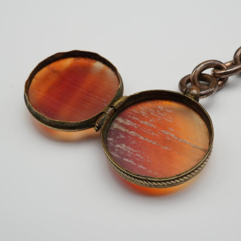 アンティーク ロールドゴールド製 アルバートチェーン 石付きロケットフォブ