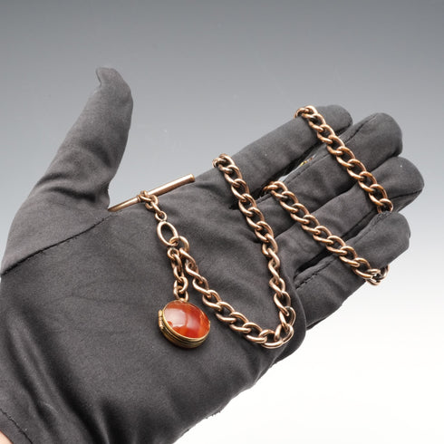 アンティーク ロールドゴールド製 アルバートチェーン 石付きロケットフォブ