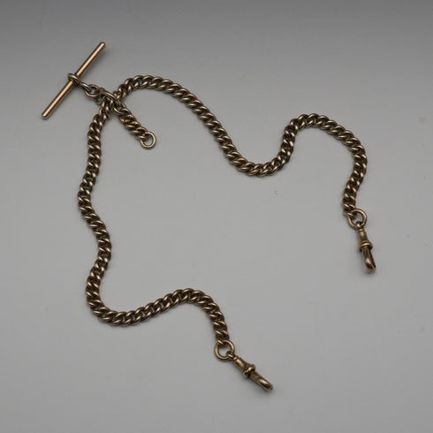 1907年 英國古董 純銀鎏金雙阿爾伯特懷錶鍊 48克 無飾墜