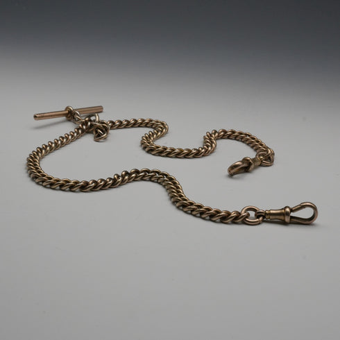 1907年 英國古董 純銀鎏金雙阿爾伯特懷錶鍊 48克 無飾墜