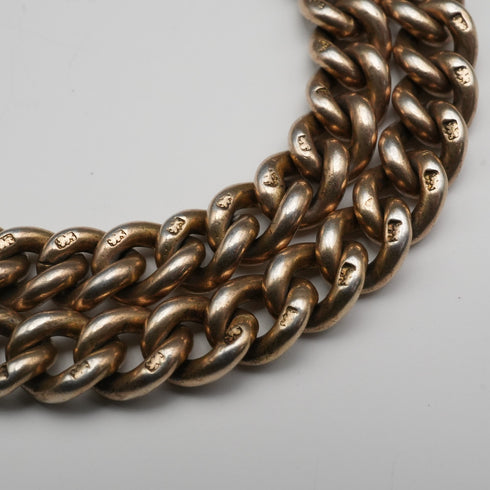 1907年 英國古董 純銀鎏金雙阿爾伯特懷錶鍊 48克 無飾墜