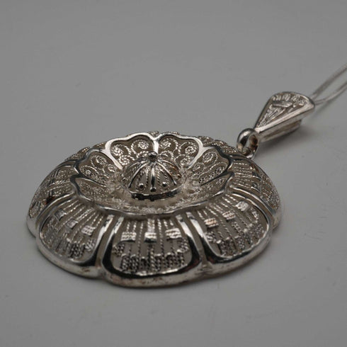 British Vintage Floral Filigree Sterling Silver Pendant with Sterling Silver Chain