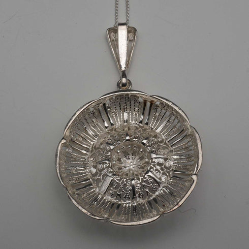 British Vintage Floral Filigree Sterling Silver Pendant with Sterling Silver Chain