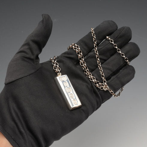 1977年 英国ヴィンテージ 純銀製 ジュビリーインゴットペンダント 純銀チェーン付 計42.3g ケース付