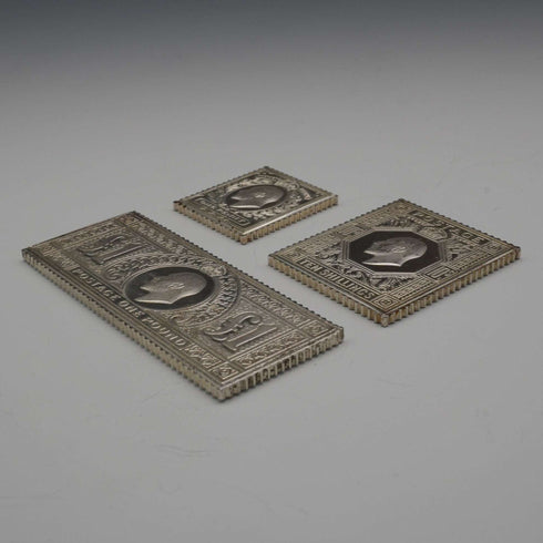 English Vintage Sterling Silver Edwardian Stamp Replica Ingot Set, Total 63g