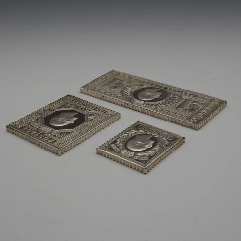 English Vintage Sterling Silver Edwardian Stamp Replica Ingot Set, Total 63g