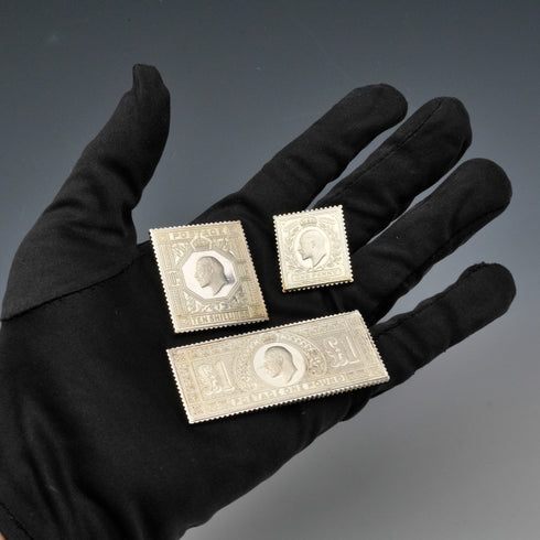 英国ヴィンテージ 純銀製 エドワーディアン切手 レプリカインゴットセット 計63g