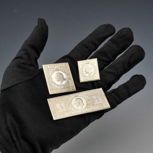 English Vintage Sterling Silver Edwardian Stamp Replica Ingot Set, Total 63g