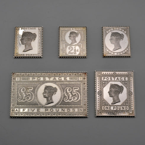 英国ヴィンテージ 純銀製 ヴィクトリアン切手 レプリカインゴットセット 計92.5g