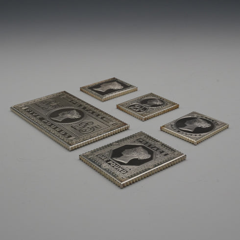 英国ヴィンテージ 純銀製 ヴィクトリアン切手 レプリカインゴットセット 計92.5g