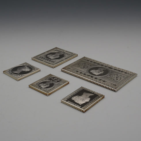 英国ヴィンテージ 純銀製 ヴィクトリアン切手 レプリカインゴットセット 計92.5g